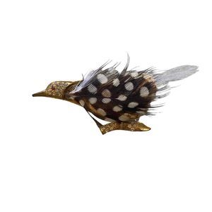 Modele Depose Gold Crystal Vintage Brooch Bird Shape Feather Details Couture